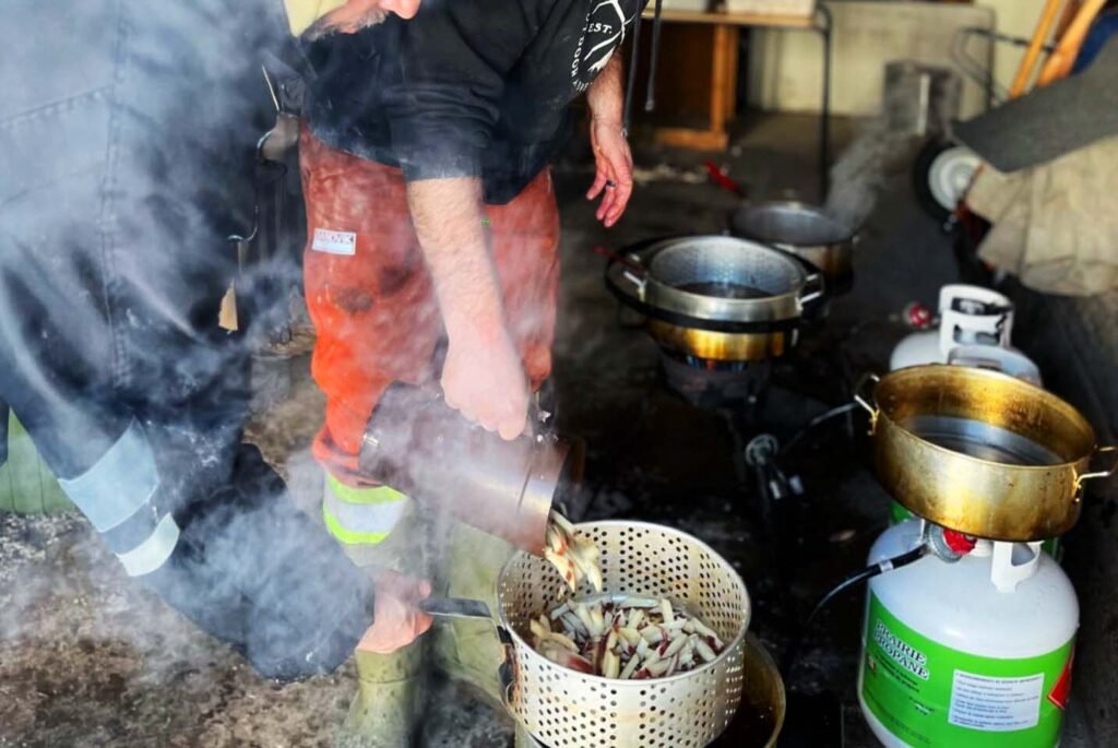 Cooking fries with a propane oil fryer